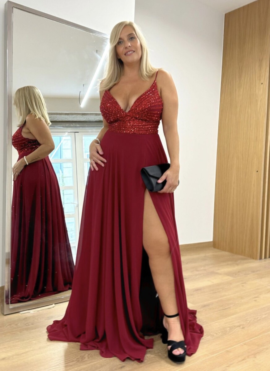 Vestido Gasa Brillos Pecho