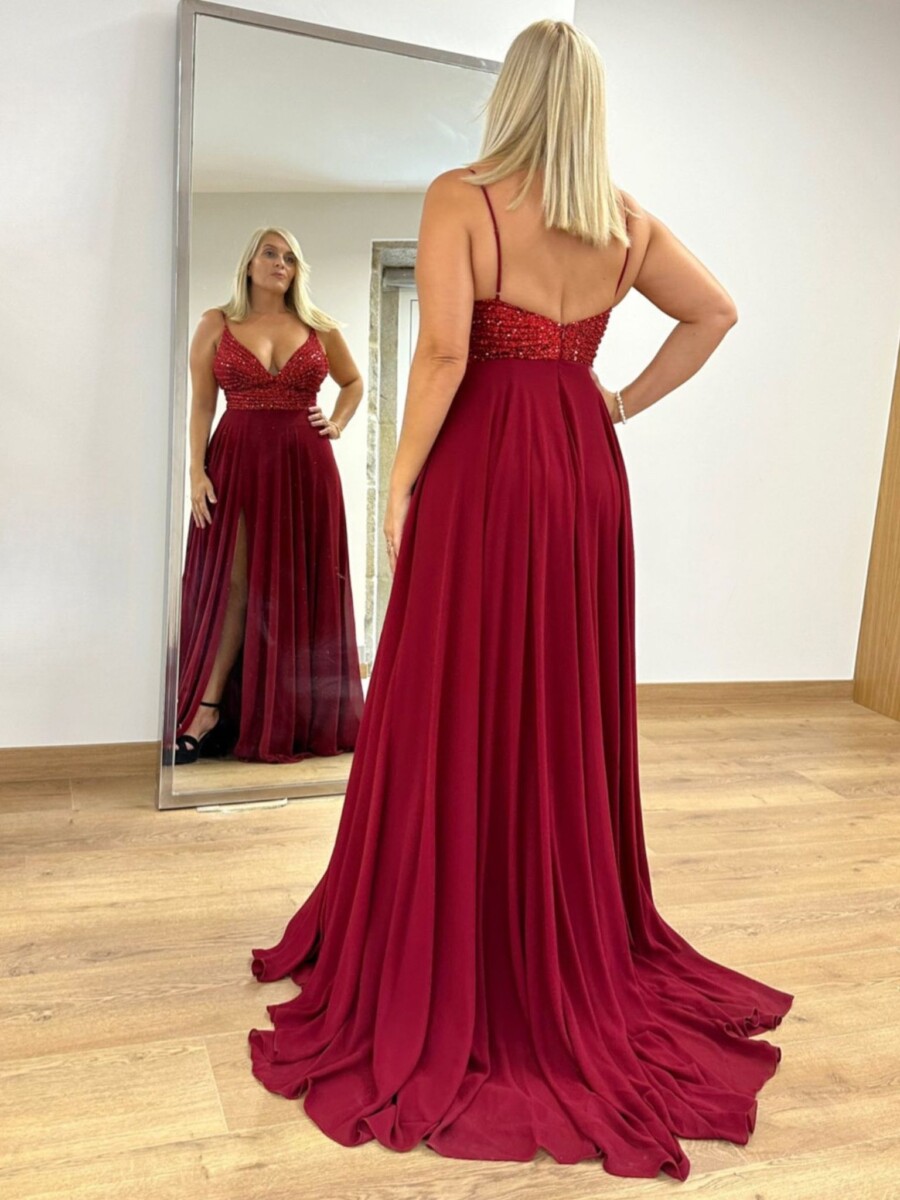 Vestido Gasa Brillos Pecho - Imagen 4