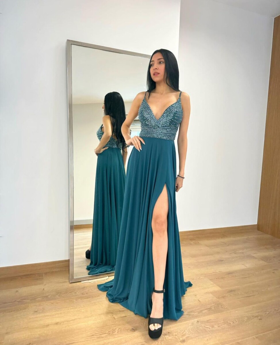Vestido Gasa Brillos Pecho - Imagen 5
