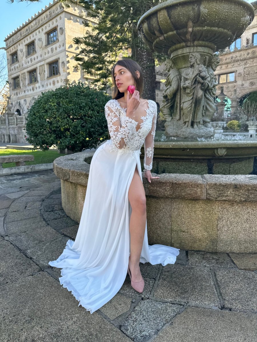 Vestido Dama Mangas Abertura Novia - Imagen 6