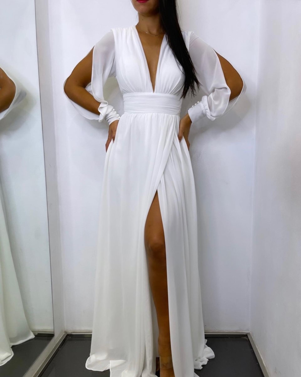 Vestido Gasa Aberturas Mangas Novia - Imagen 6