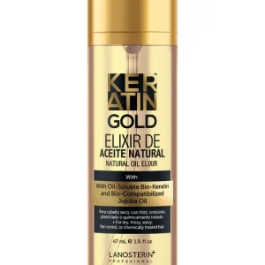 KERATIN GOLD ELIXIR DE ACEITE NATURAL WITH OIL-SOLUBLE BIO-KERATIN AND BIO-COMPATIBILIZED JOJOBA OIL 47ml