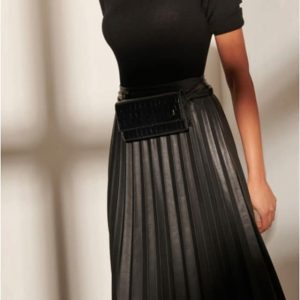 Falda cruzada larga plisada polipiel mujer