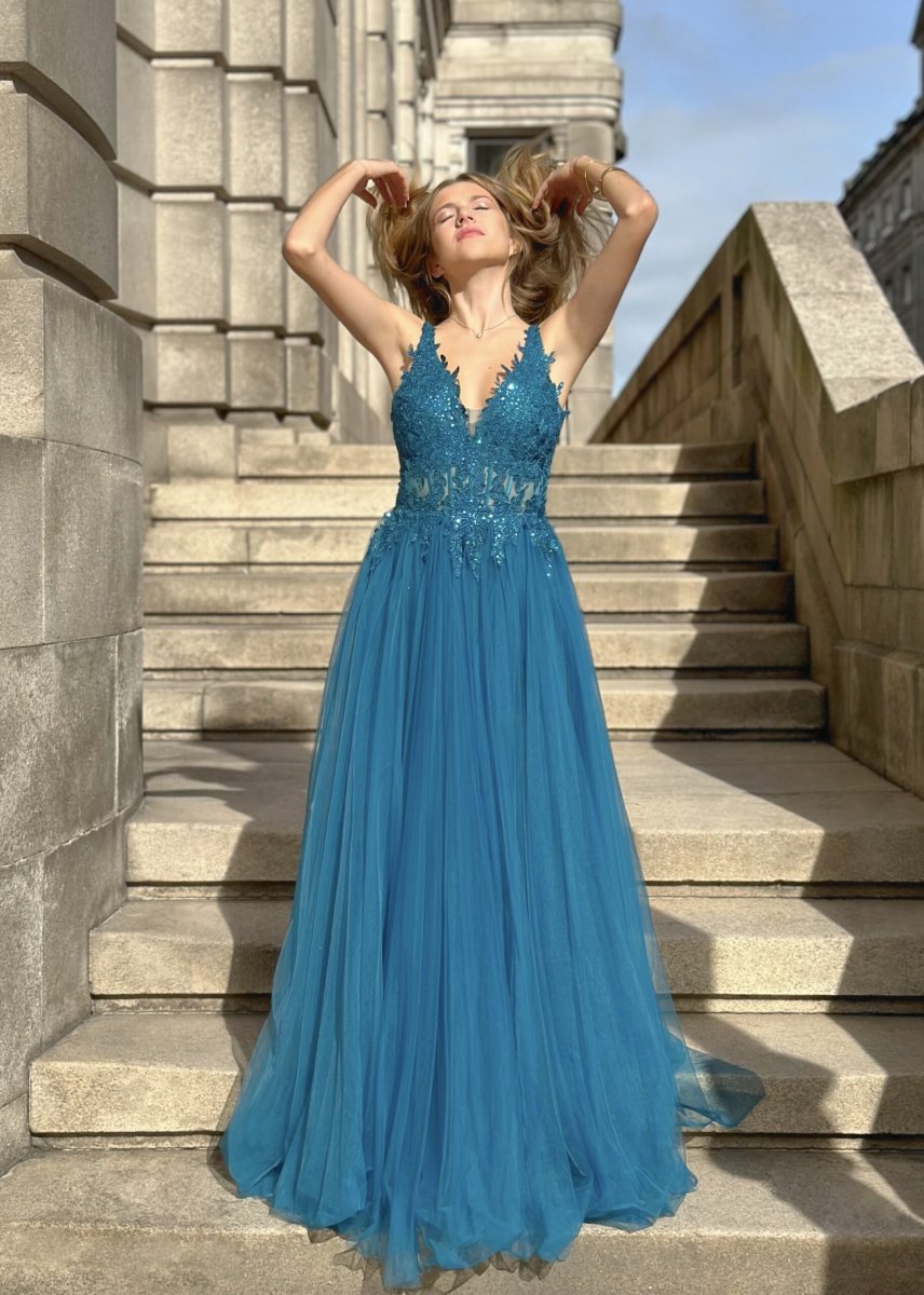 Vestido Tul Largo Corsé Abertura - Imagen 5