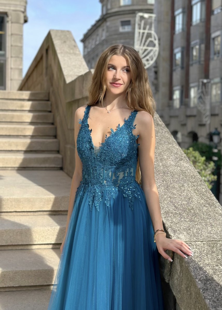 Vestido Tul Largo Corsé Abertura - Imagen 4