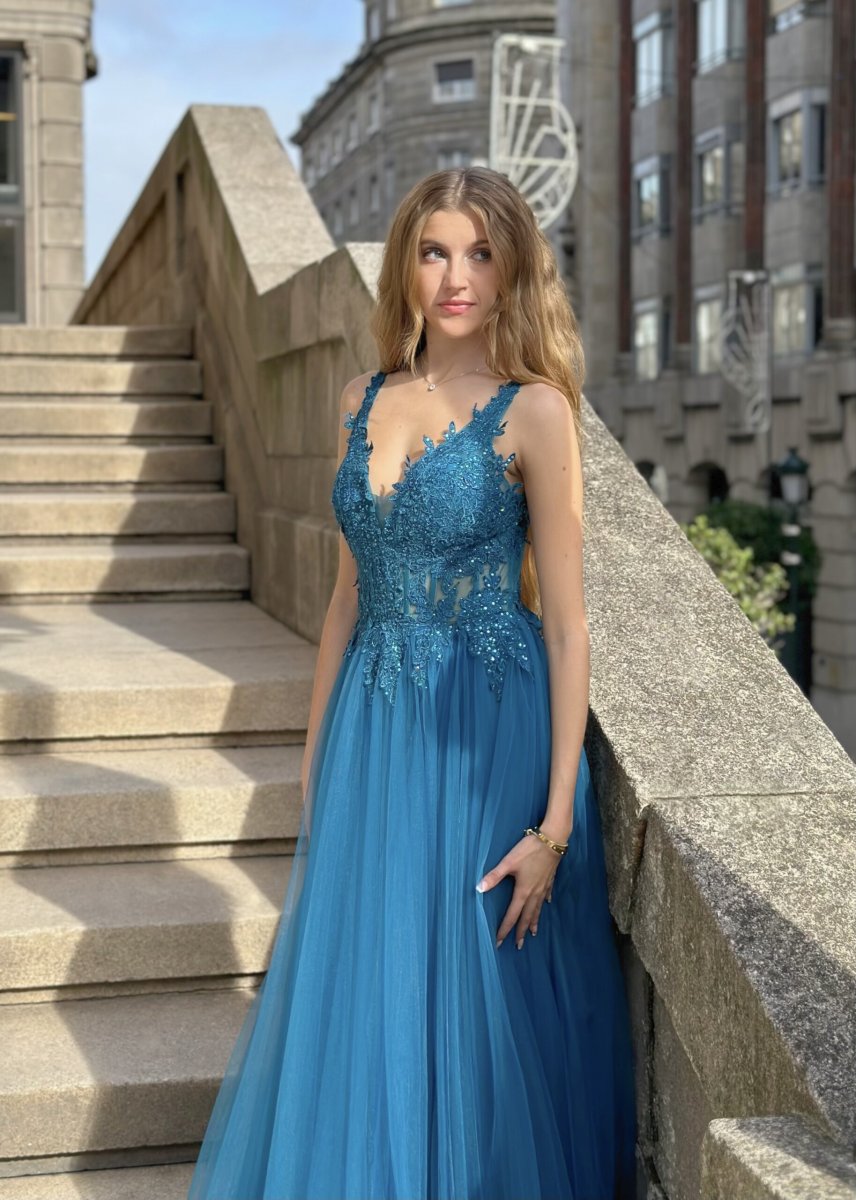Vestido Tul Largo Corsé Abertura - Imagen 3