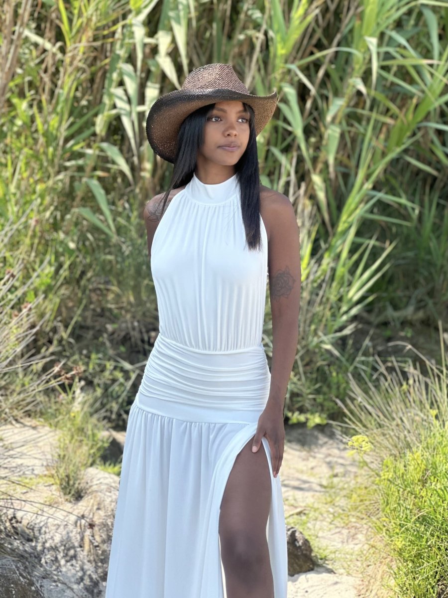 Vestido Halter Cintura Drapeada Blanco - Imagen 8