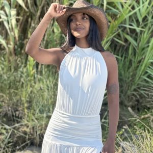 Vestido Halter Cintura Drapeada Blanco