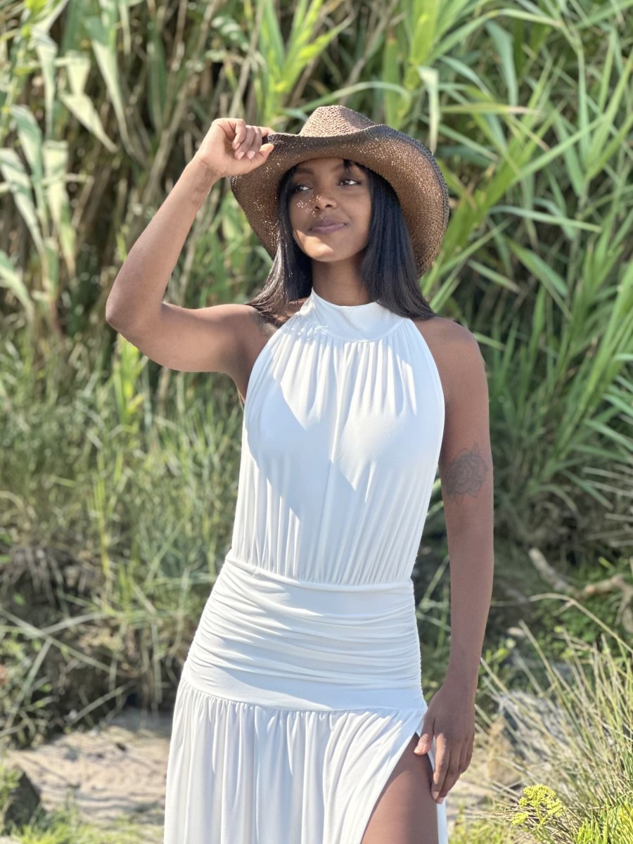 Vestido Halter Cintura Drapeada Blanco - Imagen 2