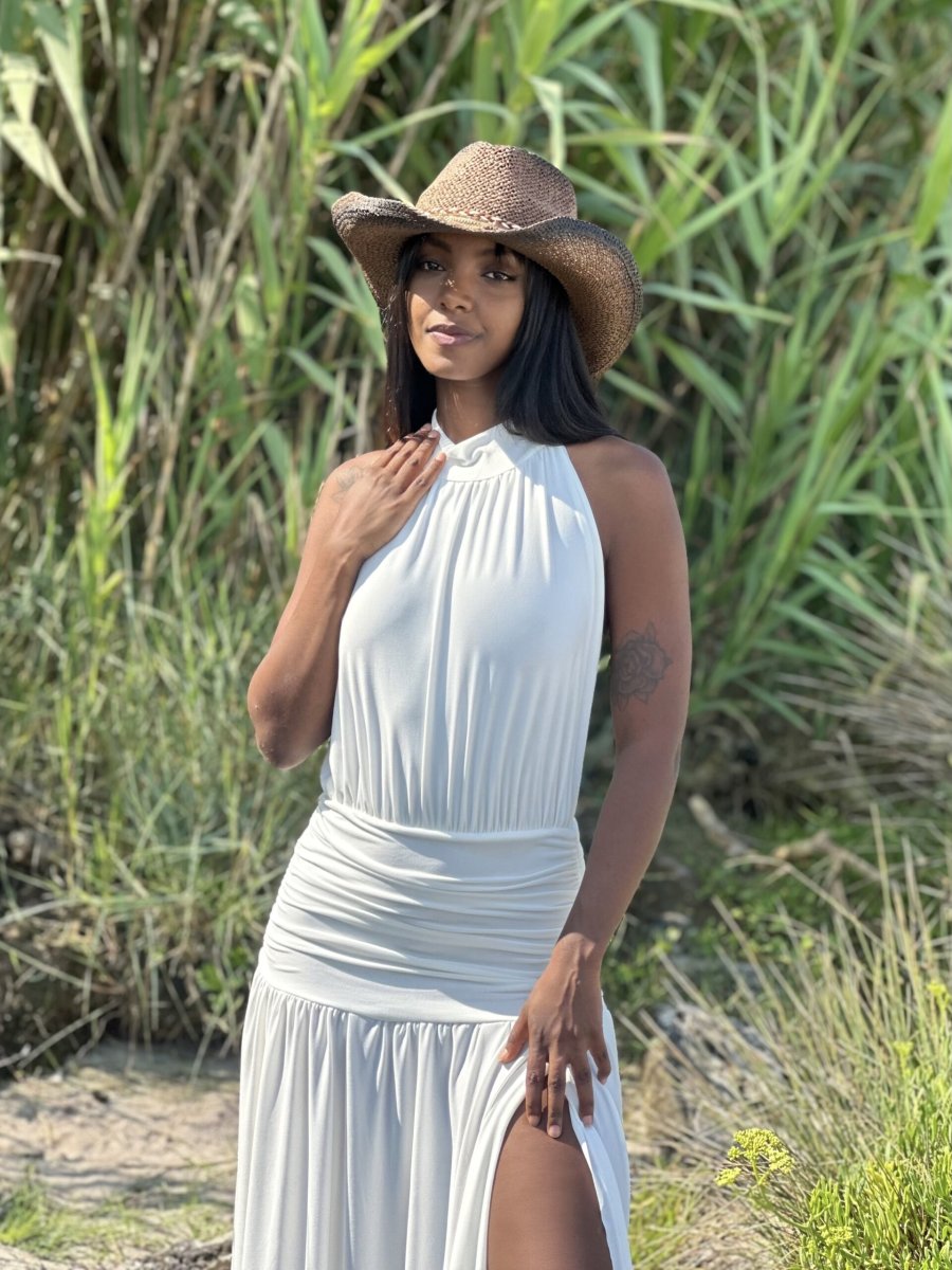 Vestido Halter Cintura Drapeada Blanco - Imagen 4