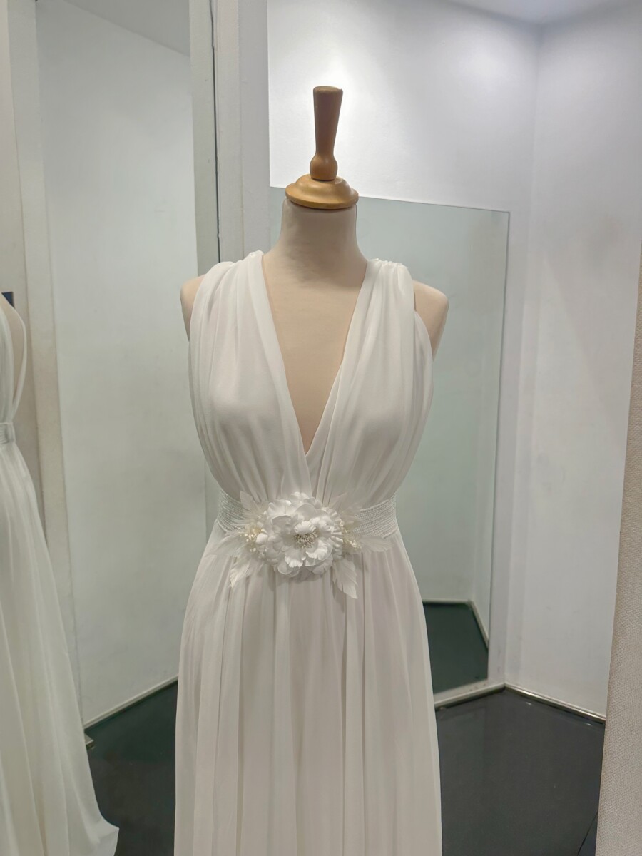 Cinturón Elástico Rafia Blanco Con Flor - Imagen 3