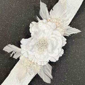 Cinturón Elástico Rafia Blanco Con Flor