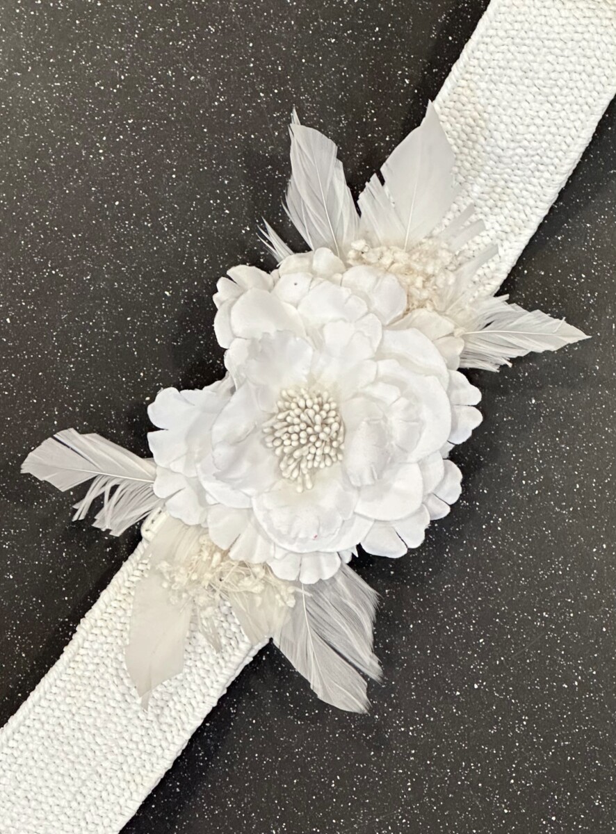 Cinturón Elástico Rafia Blanco Con Flor - Imagen 2