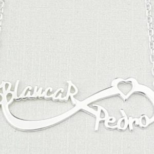 GARGANTILLA PLATA INFINITO 2 NOMBRES CORAZÓN PERSONALIZADO