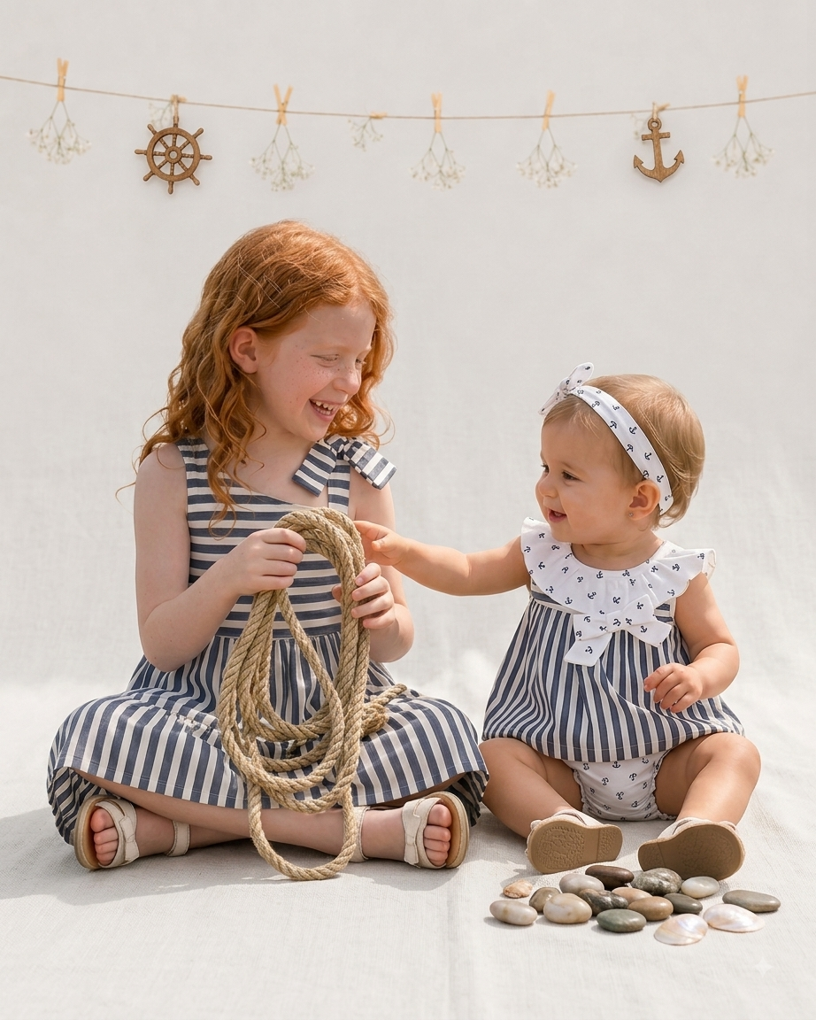 Vestido para Niña Marinero a Rayas con Lazo en Tirante – BBZ Creaciones - Imagen 4