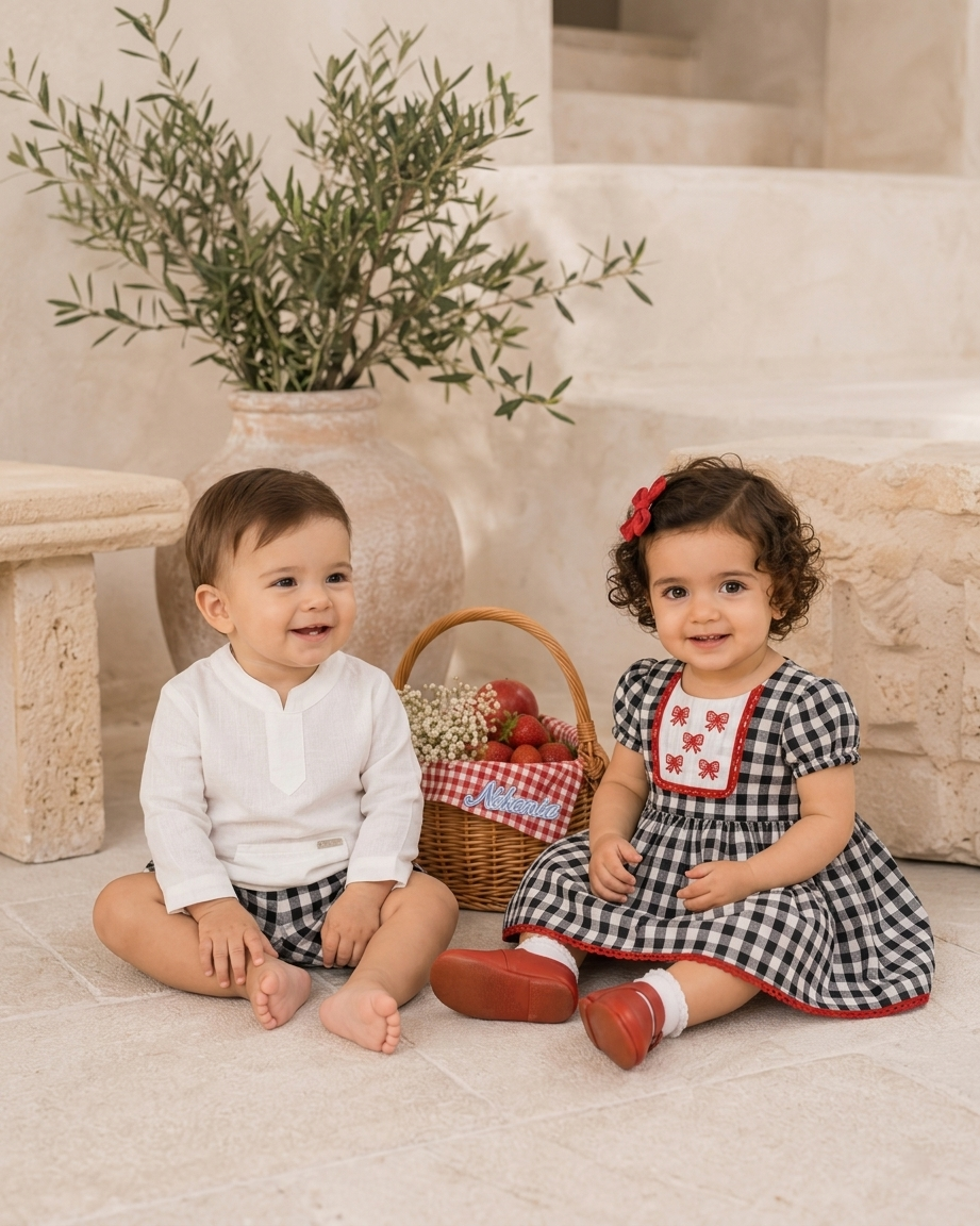 Vestido para Niña de Cuadros Vichy Negro y Lazos Bordados – Nekenia - Imagen 4