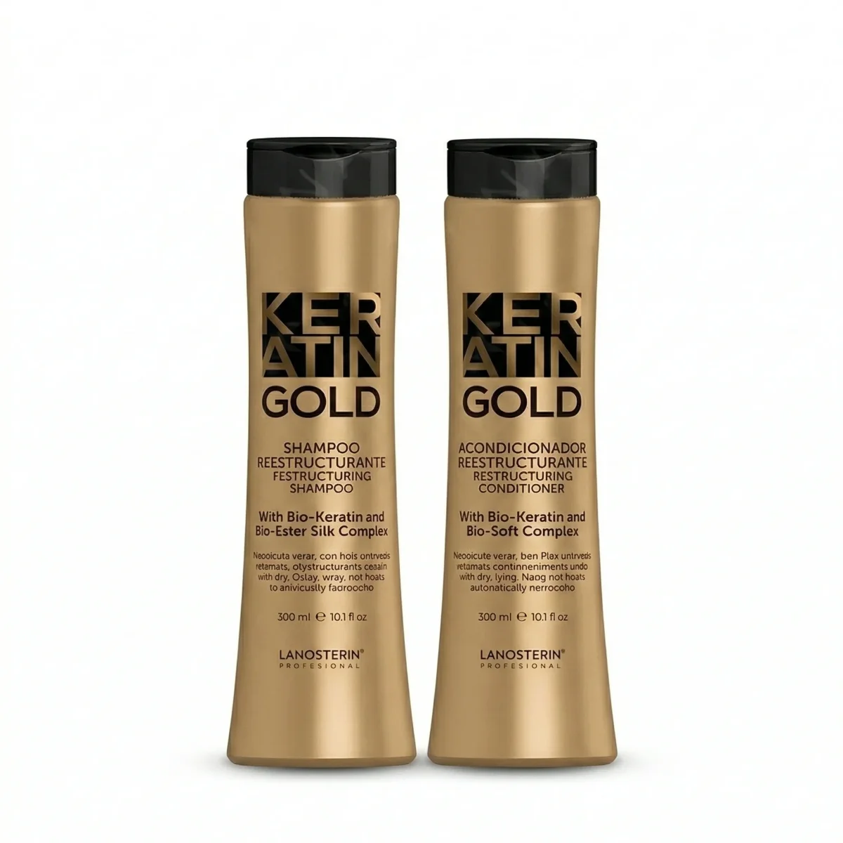 Keratin Gold Shampoo & Acondicionador Reestructurante 300 ml With Bio-Keratin & Bio-Ester Silk Complex - Imagen 2