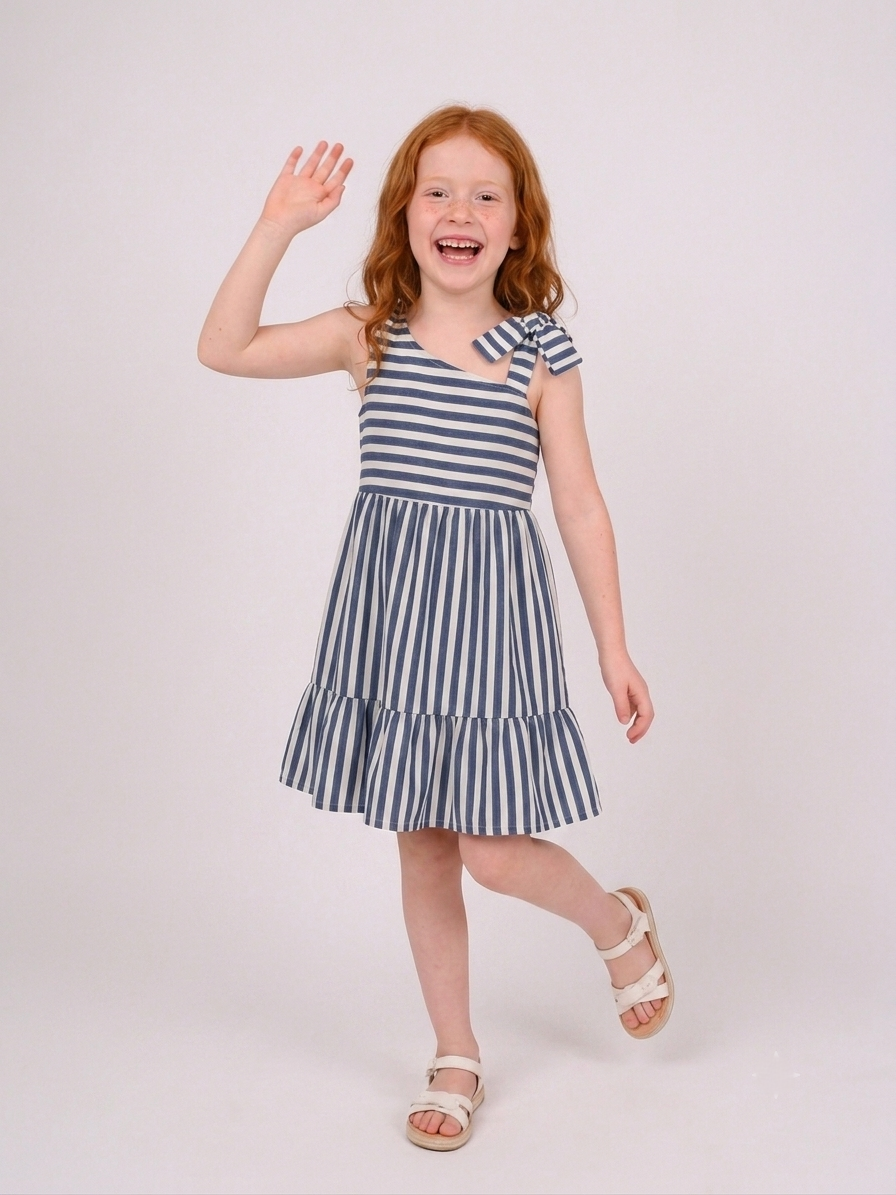 Vestido para Niña Marinero a Rayas con Lazo en Tirante – BBZ Creaciones - Imagen 3