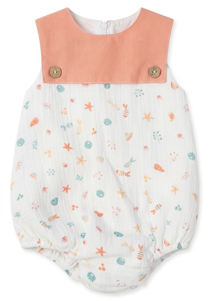 Pelele infantil para niño con motivos marinos color salmón – BBZ Creaciones