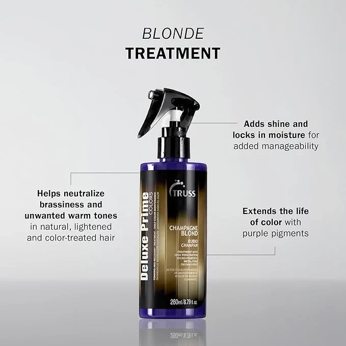 TRUSS Deluxe Prime Colors Champagne Blond – 260 ml Reconstructor capilar con pigmentos violetas para rubios, decolorados, grises y blancos - Imagen 3