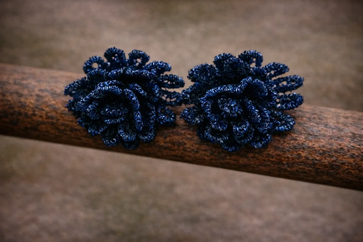 Pendientes Ganchillo azul - Imagen 2