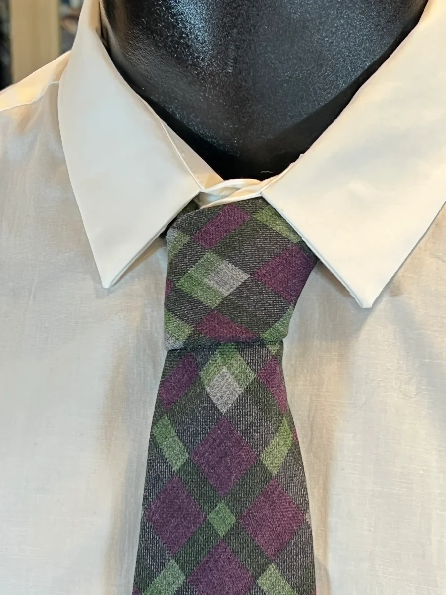 Corbata JB de Lana Cuadros Púrpura y Verde - Imagen 4