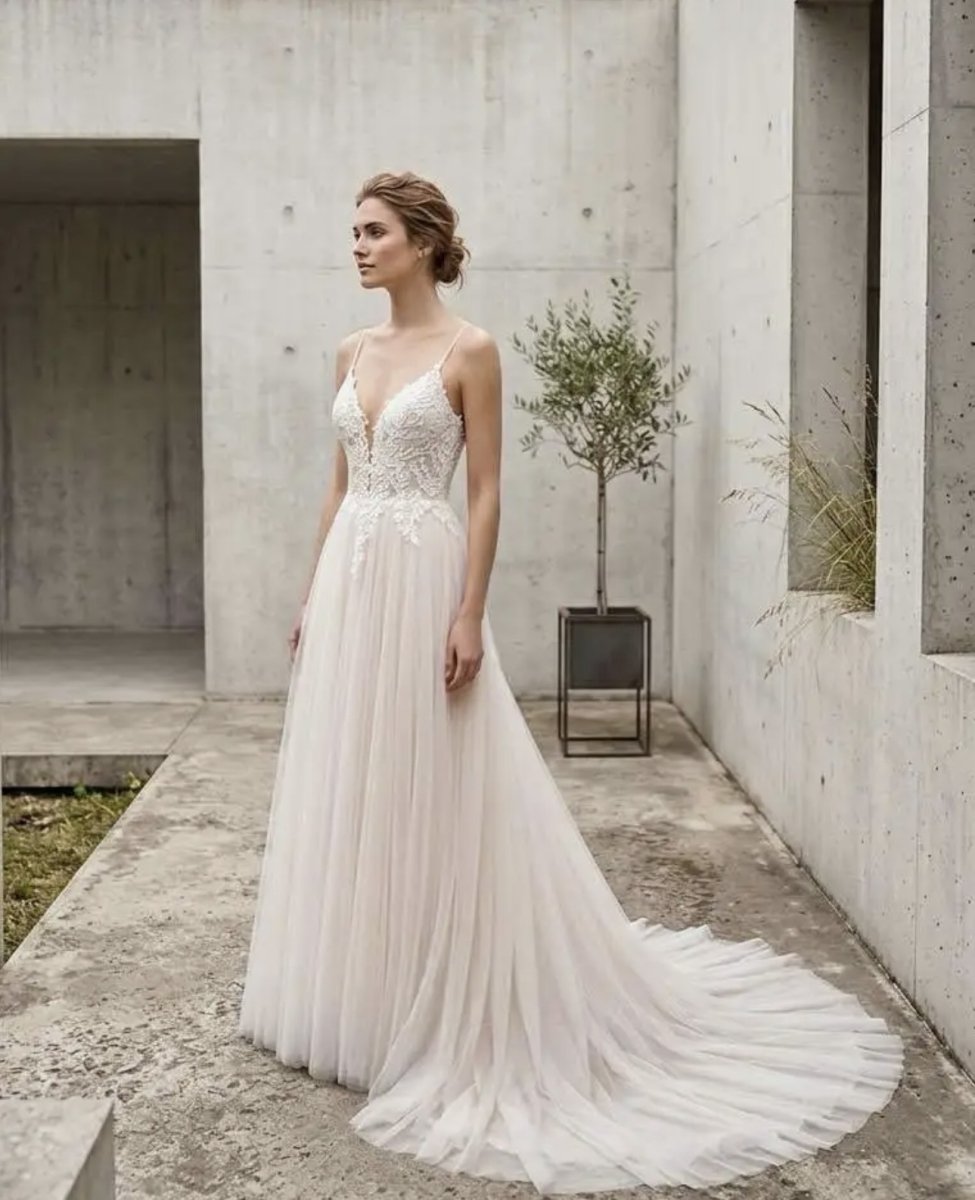 Vestido Tul Novia Fondo Beige