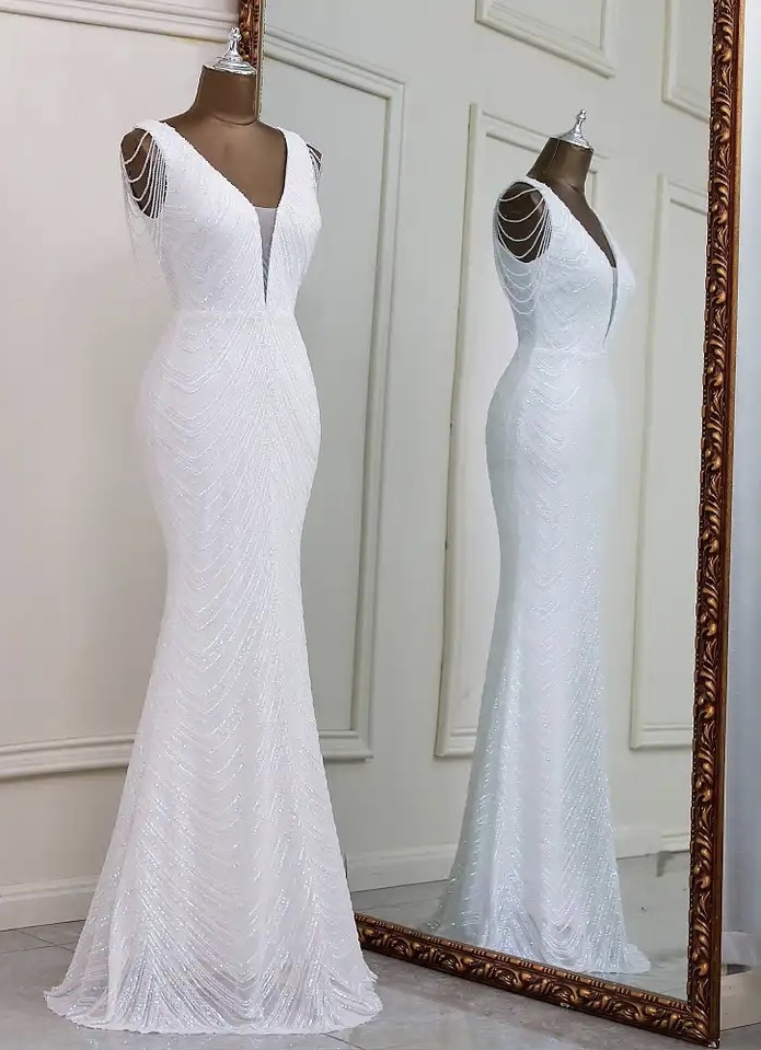 Vestido Cristales Hombro Novia - Imagen 4