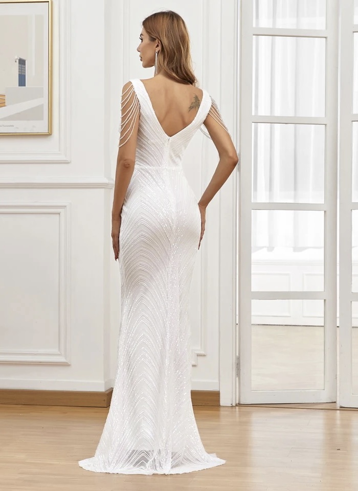 Vestido Cristales Hombro Novia - Imagen 8