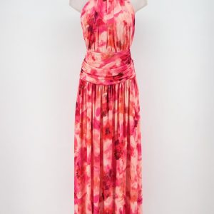 Vestido Halter Cintura Drapeada Estampado