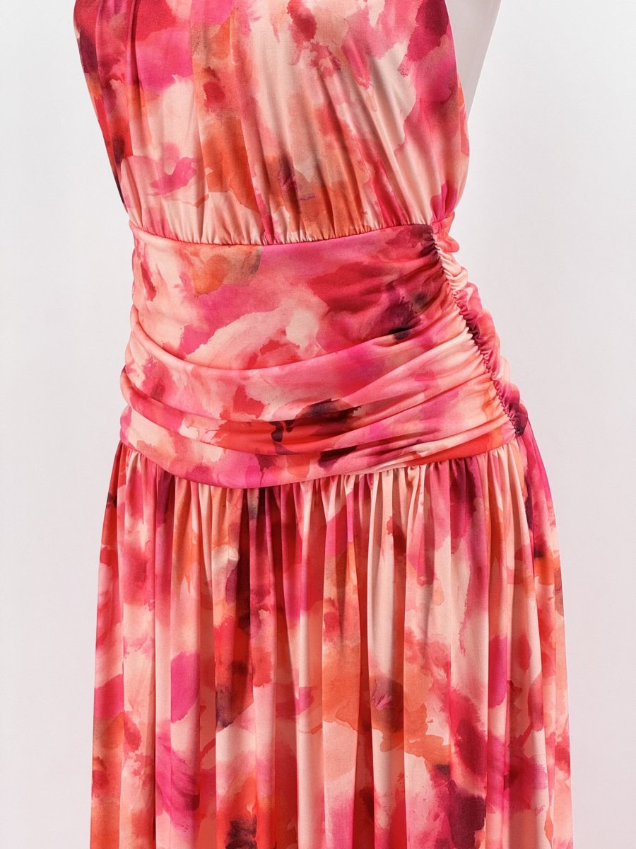 Vestido Halter Cintura Drapeada Estampado - Imagen 3