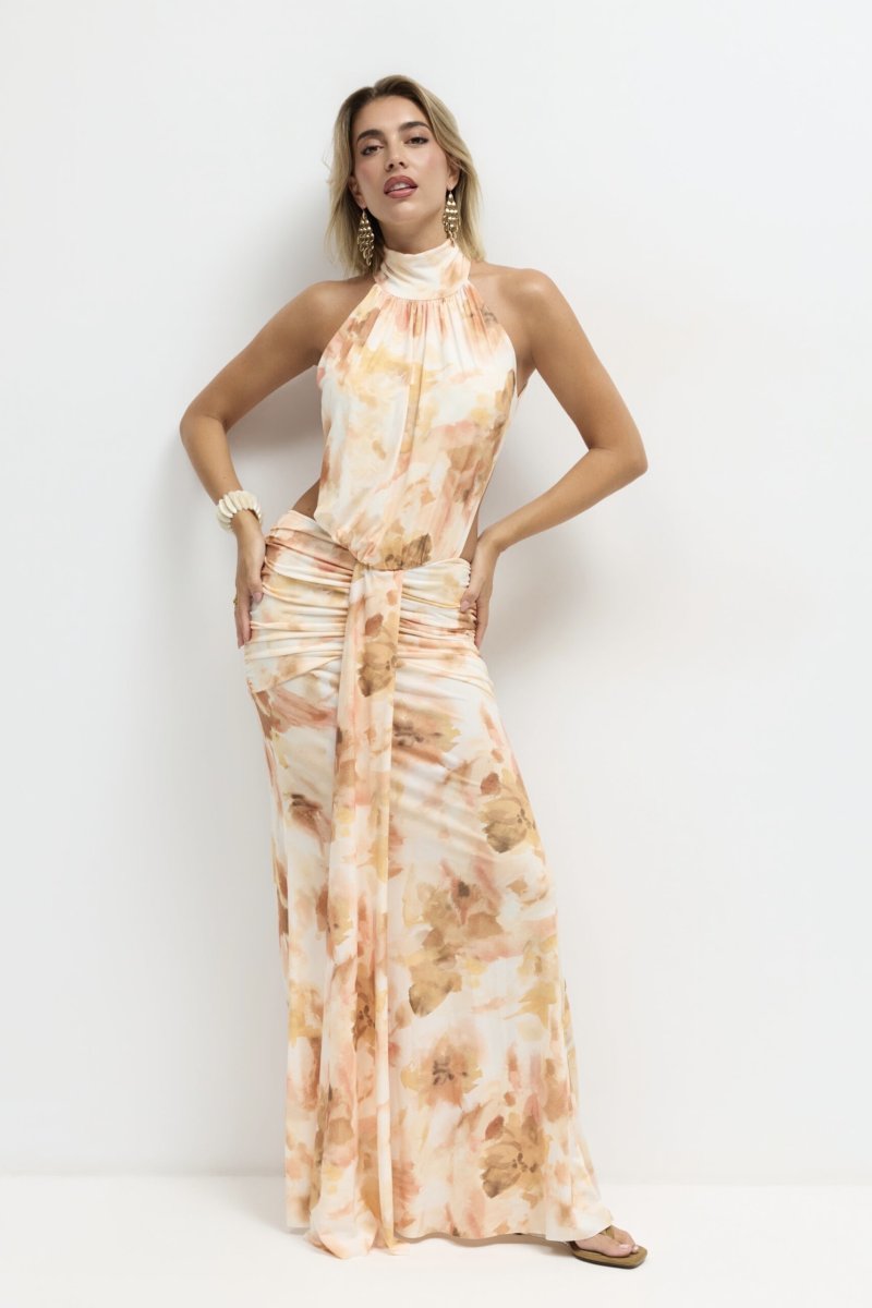 Vestido Halter Lazada Frontal Estampado