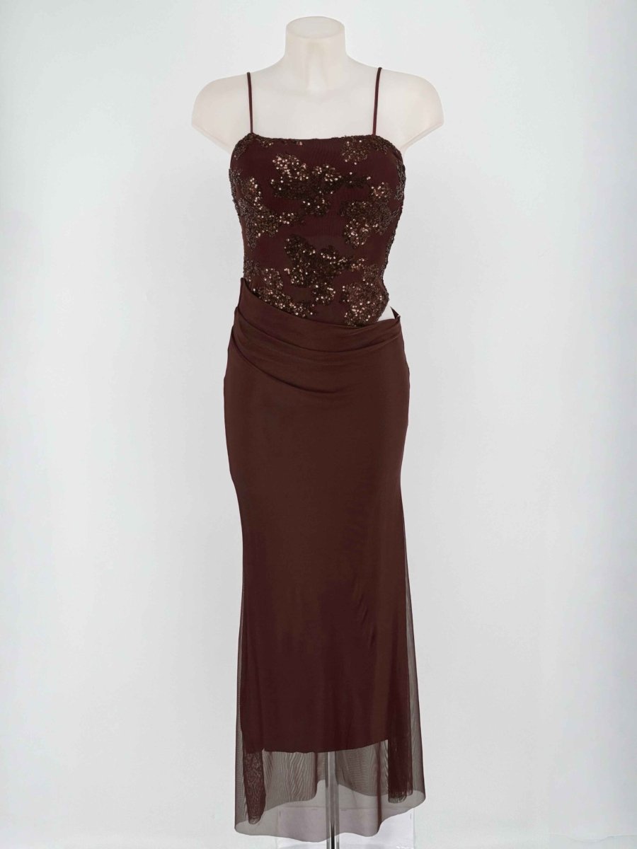 Vestido Lentejuelas Flores Falda Caida - Imagen 5