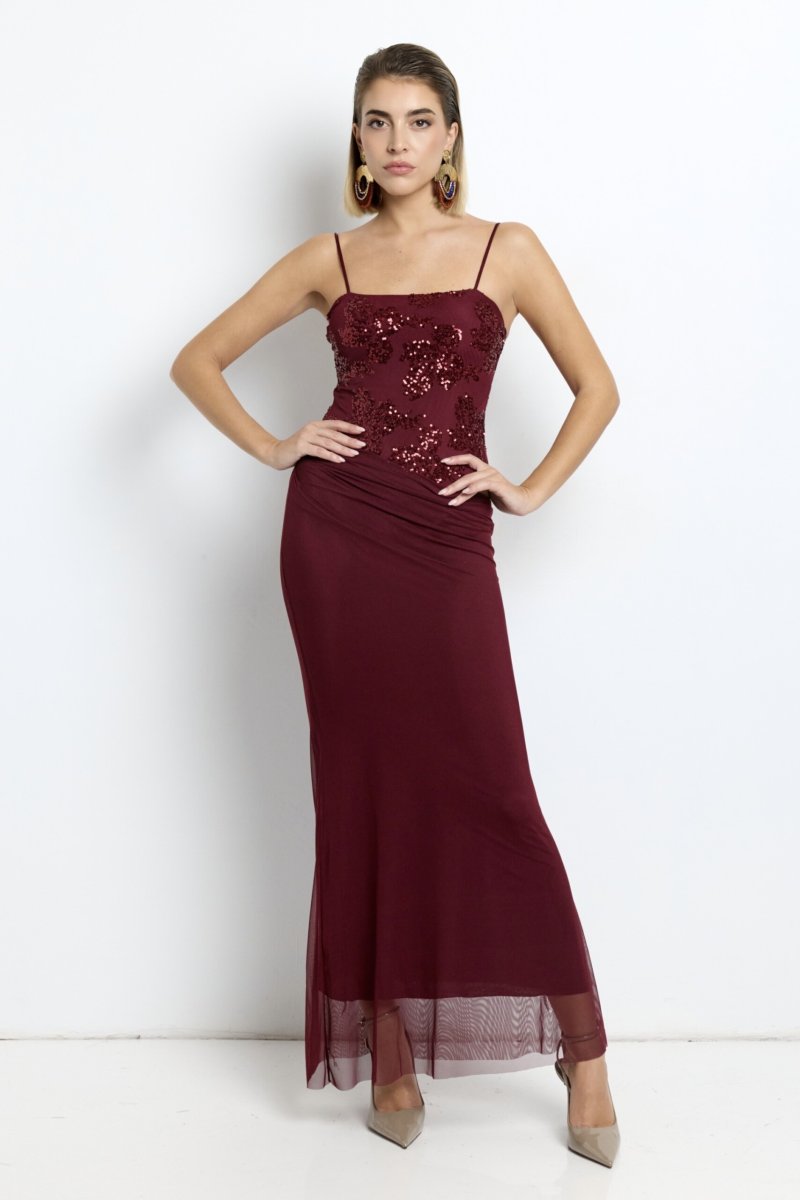 Vestido Lentejuelas Flores Falda Caida - Imagen 6