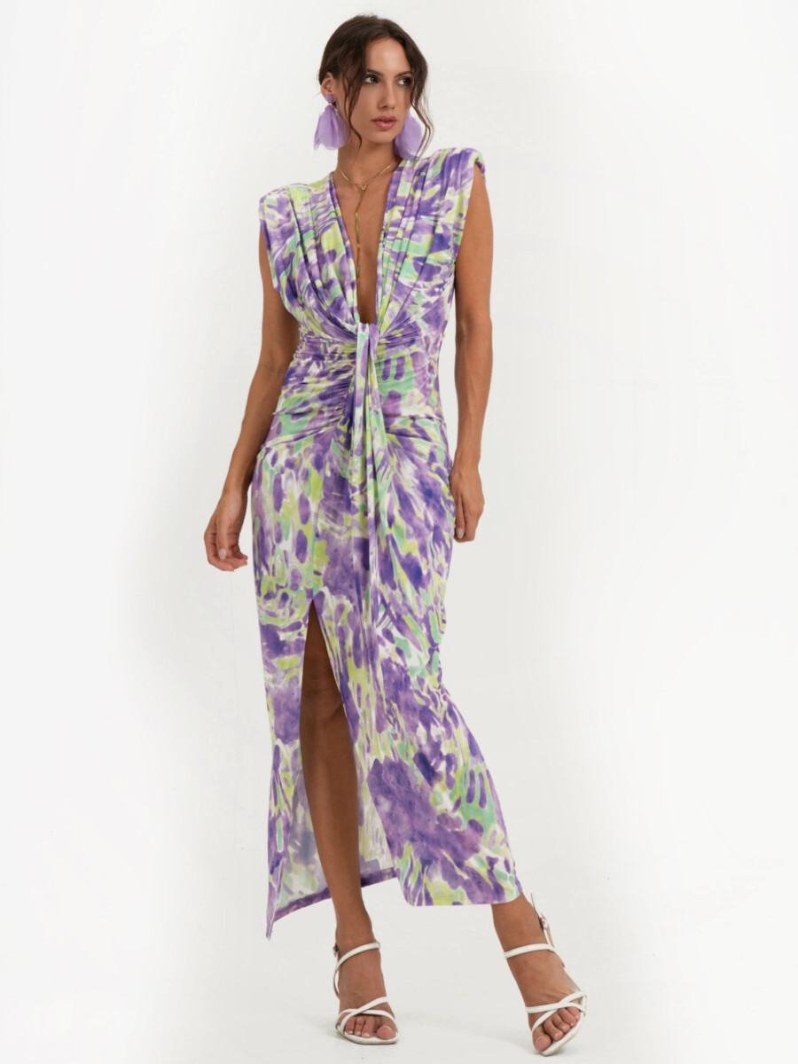 Vestido Seda Escote Nudo Estampado - Imagen 8