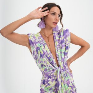 Vestido Seda Escote Nudo Estampado