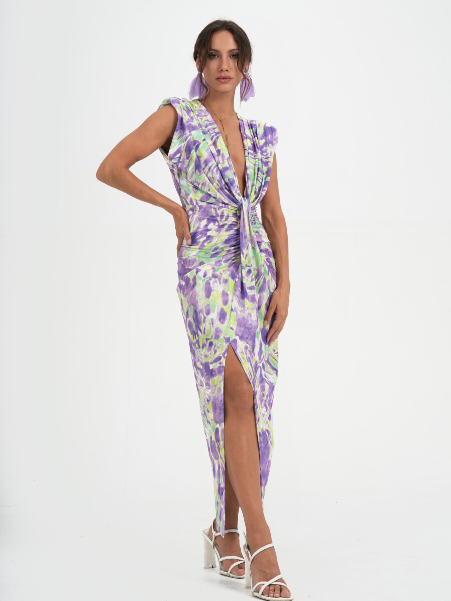 Vestido Seda Escote Nudo Estampado - Imagen 5