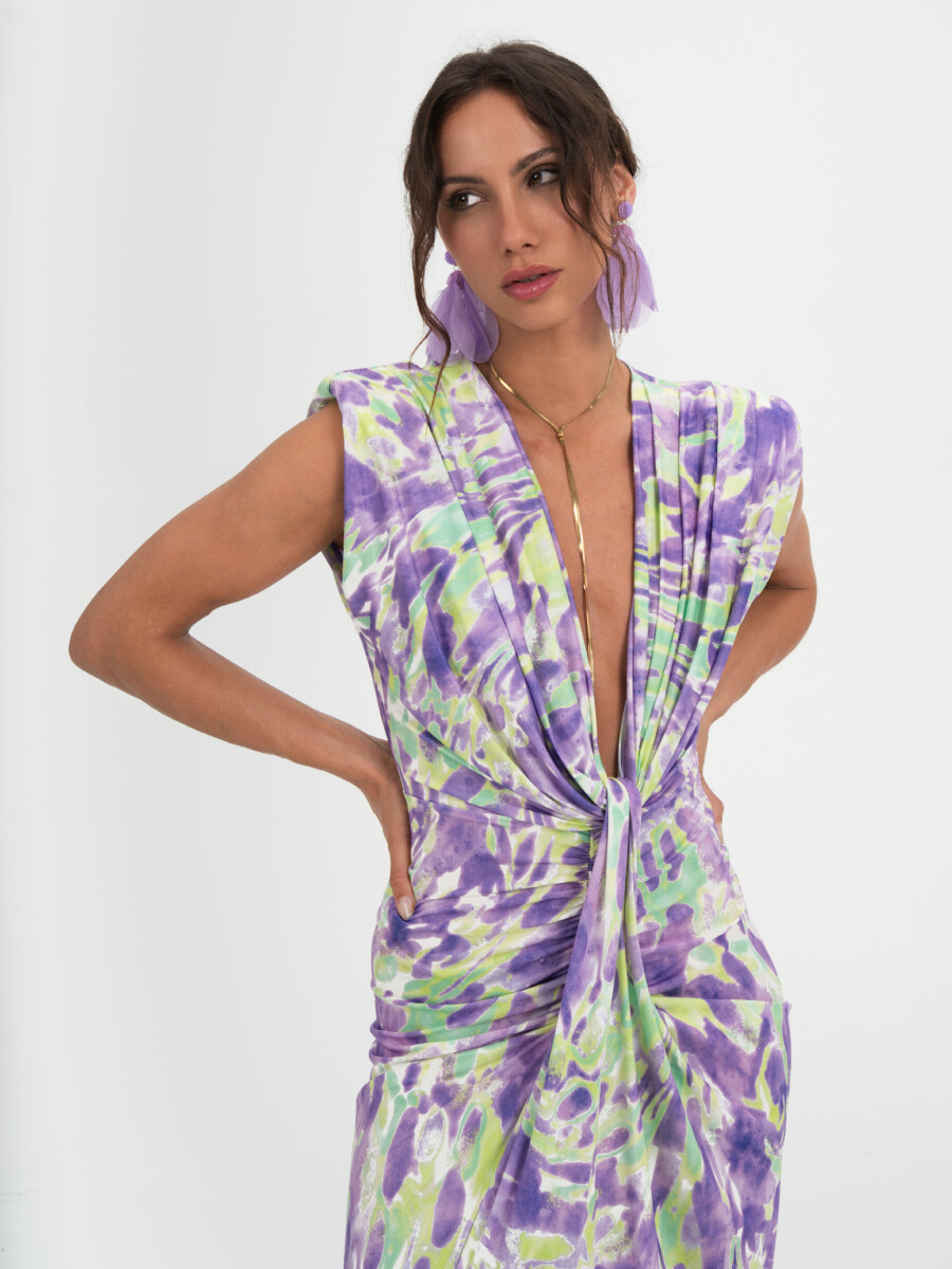 Vestido Seda Escote Nudo Estampado - Imagen 4