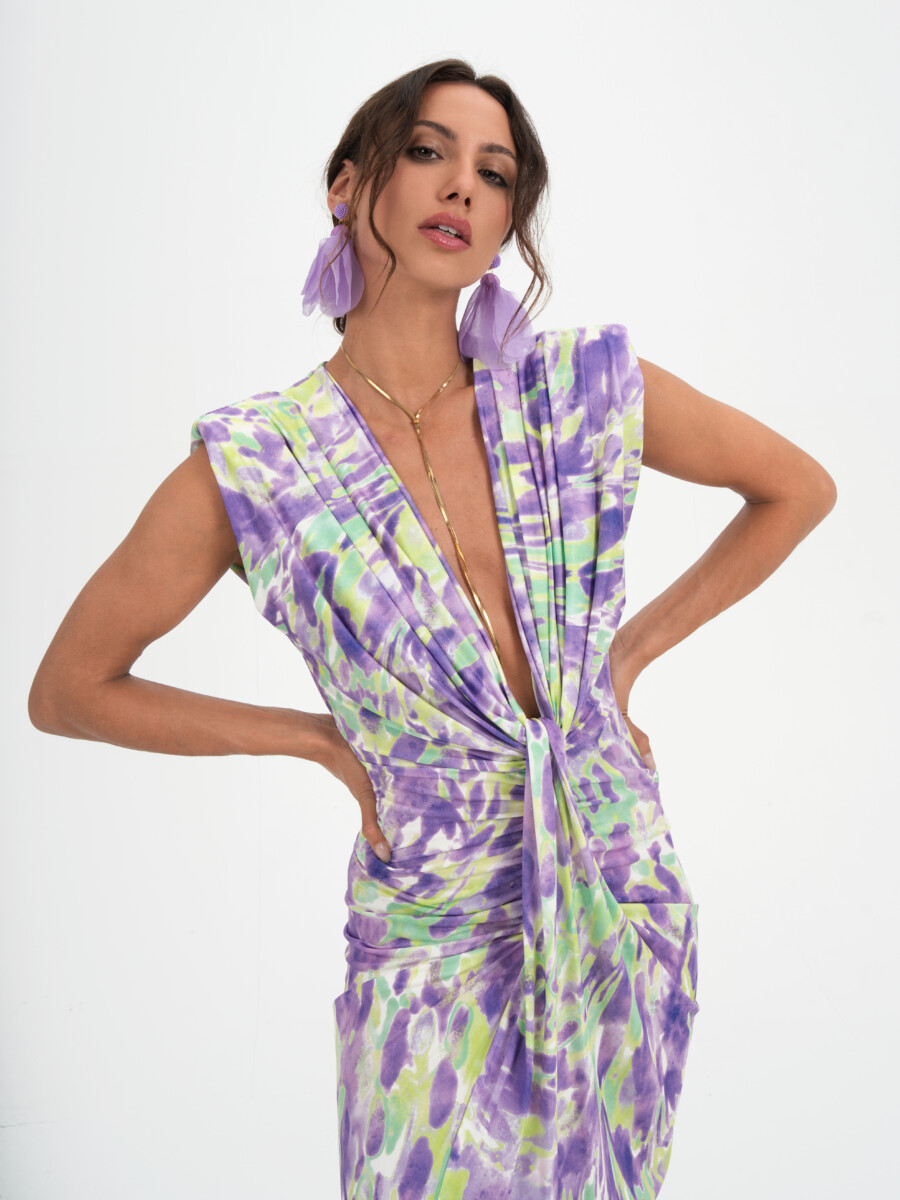 Vestido Seda Escote Nudo Estampado - Imagen 3