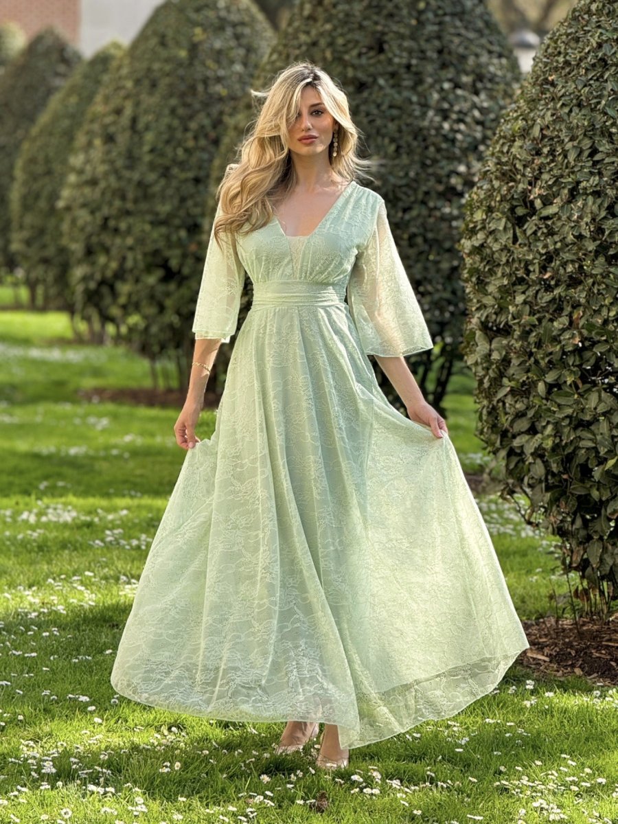 Vestido Tul Encaje Mangas - Imagen 5