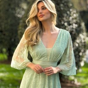 Vestido Tul Encaje Mangas