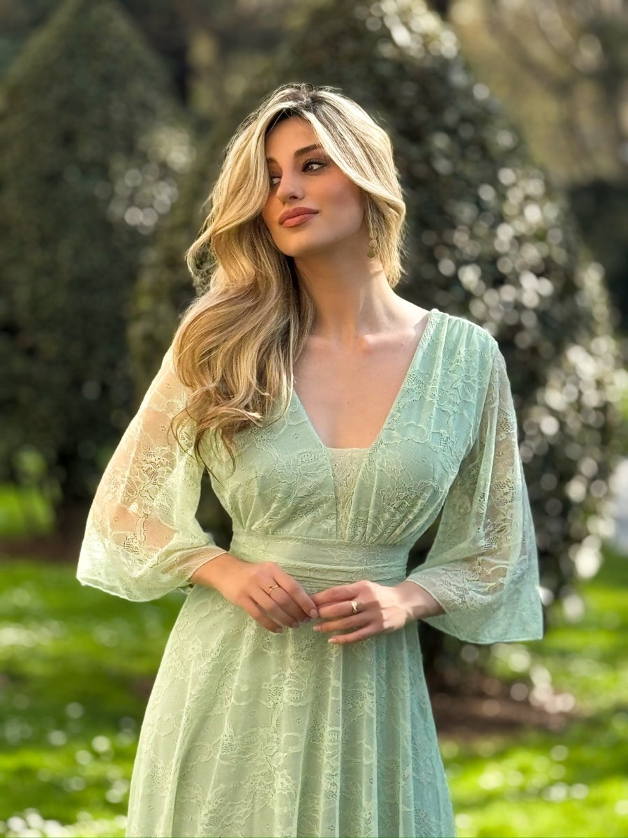 Vestido Tul Encaje Mangas - Imagen 2