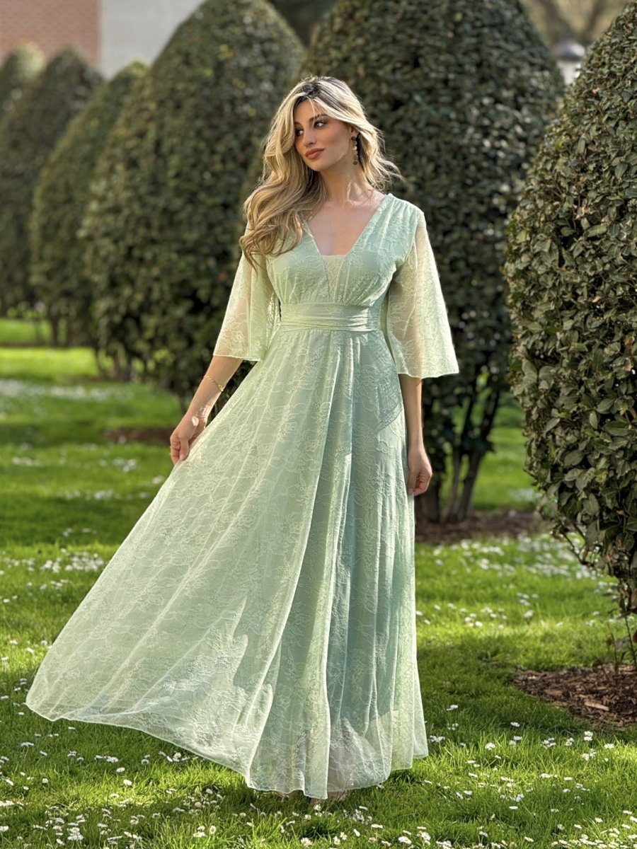 Vestido Tul Encaje Mangas - Imagen 3