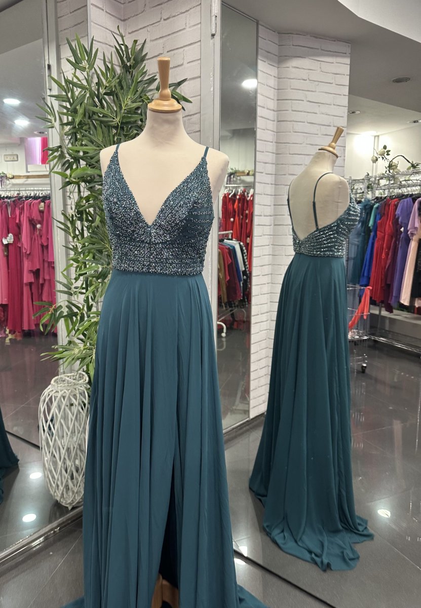 Vestido Gasa Brillos Pecho - Imagen 8
