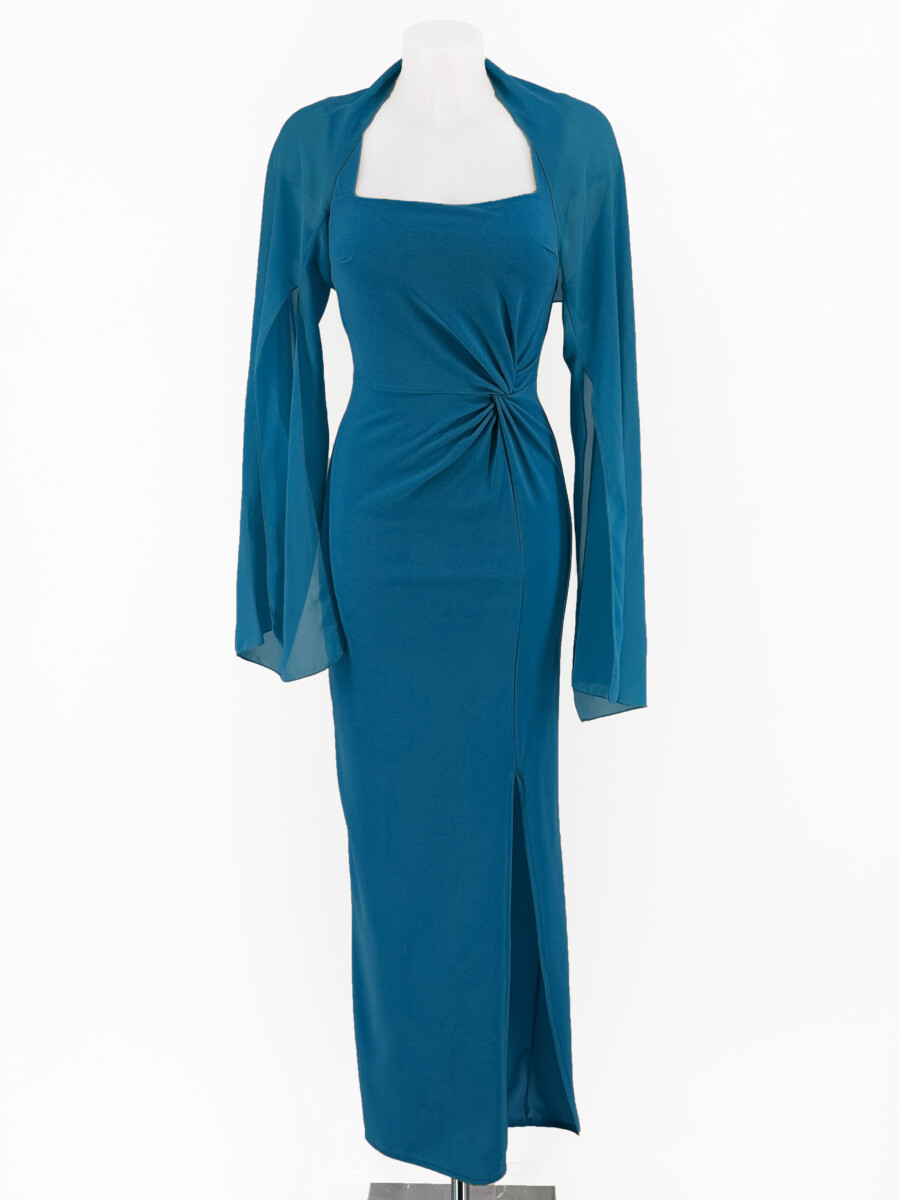 Vestido Escote Cuadrado Chal Mangas - Imagen 4