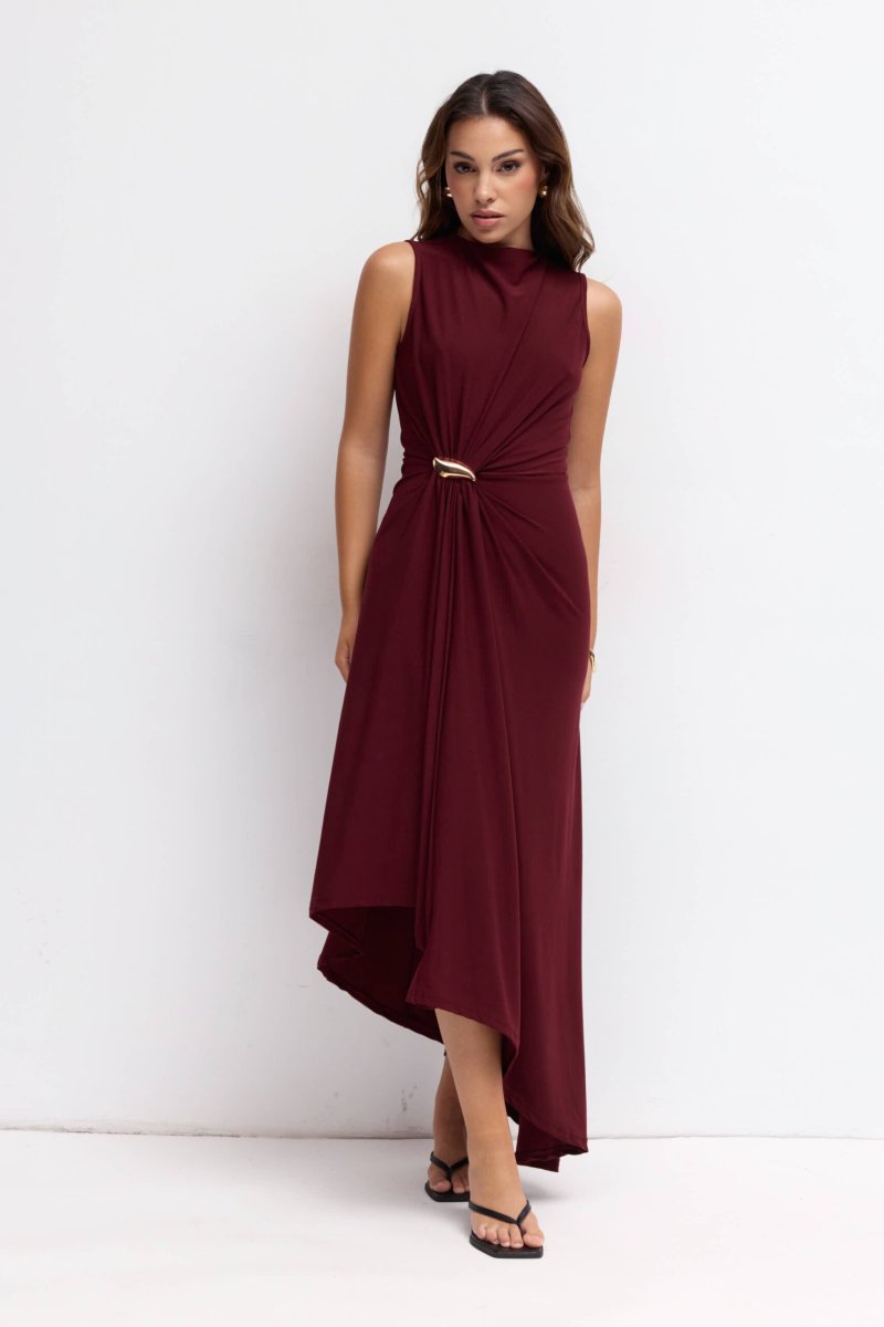 Vestido Asimétrico Frunce Cintura Gota - Imagen 2