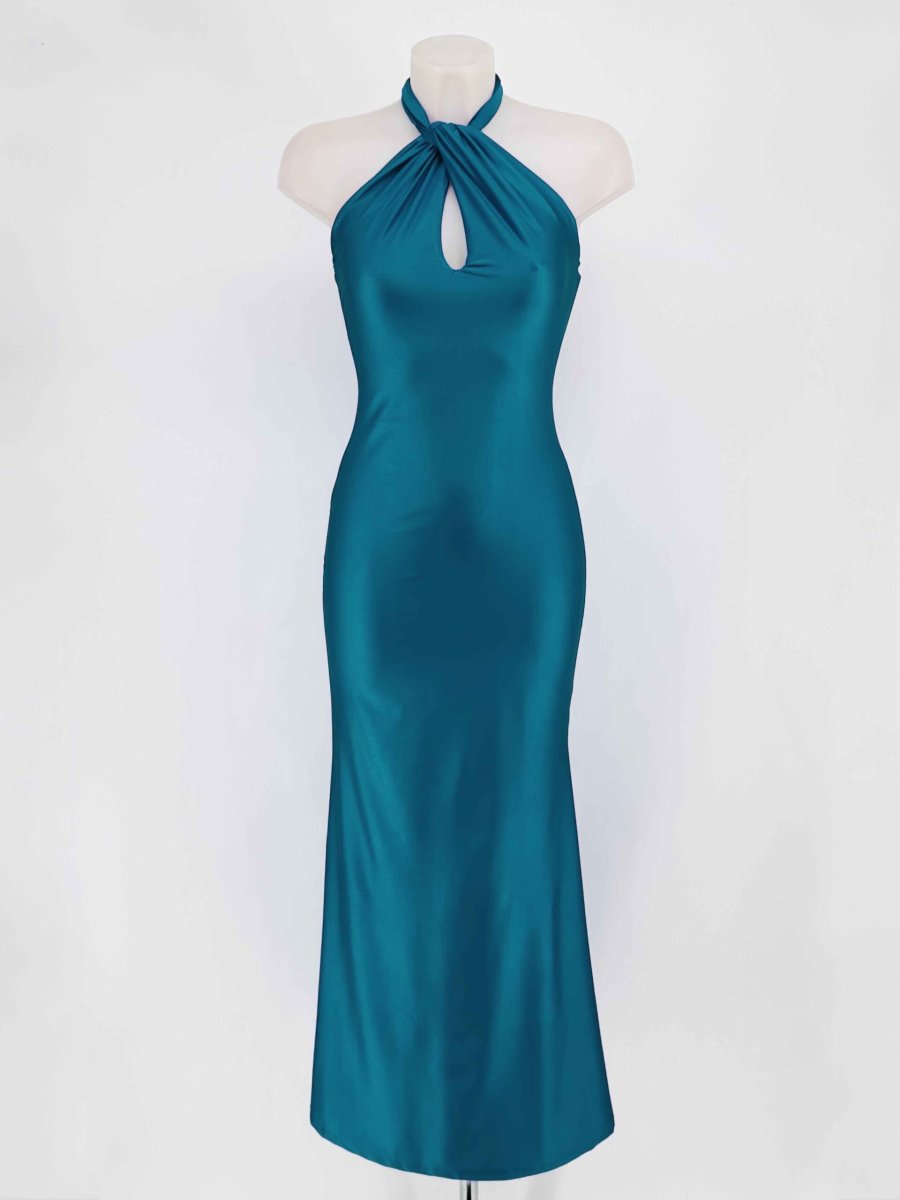 Vestido Seda Halter Atado Cuello - Imagen 5