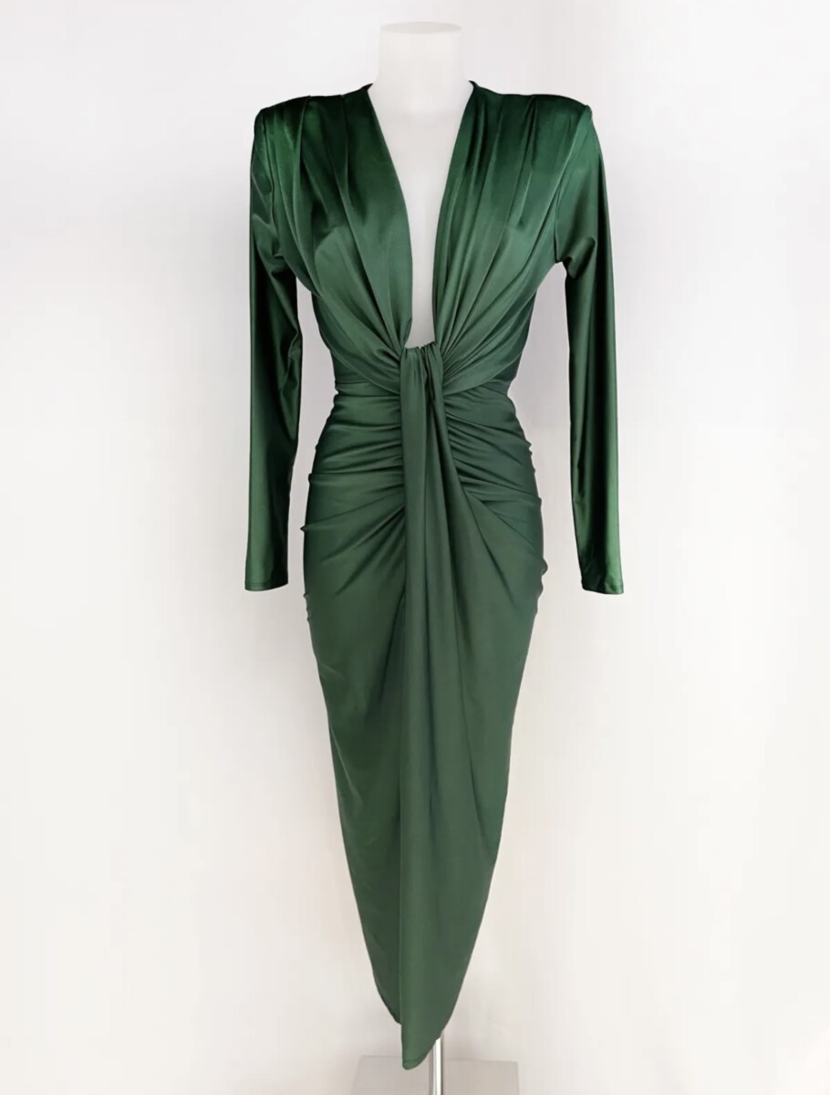 Vestido Seda Escote Nudo Mangas - Imagen 4
