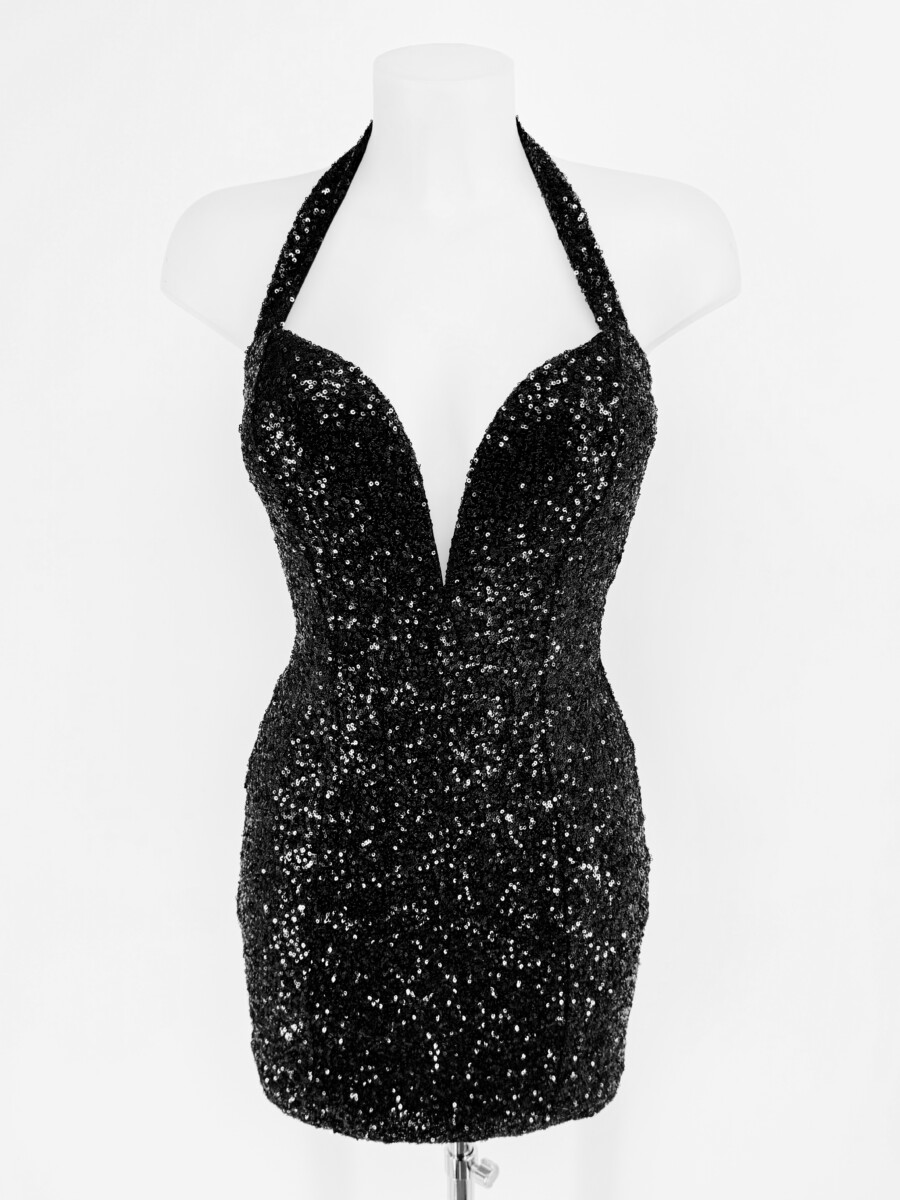Vestido Lentejuelas Escote Corto - Imagen 4