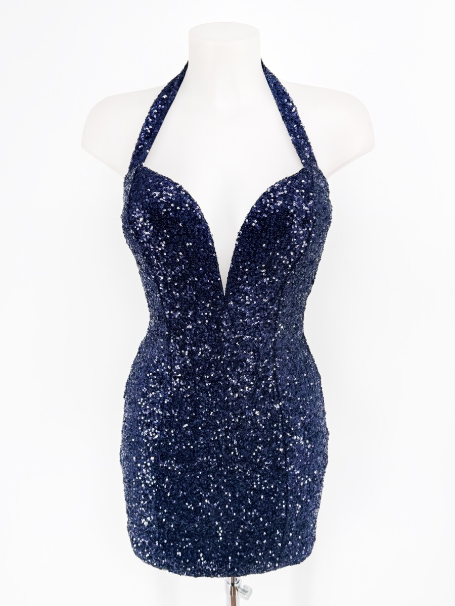 Vestido Lentejuelas Escote Corto - Imagen 9